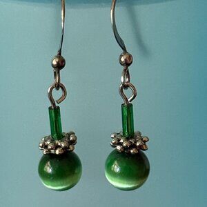 Petite Drop Pierced Earrings Emerald Green